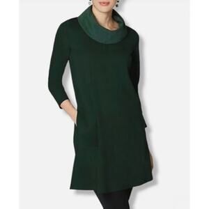 PureJill 3/4 Sleeve Cowl Neck Pocket Mini Dress Dark Green Women's Size XL